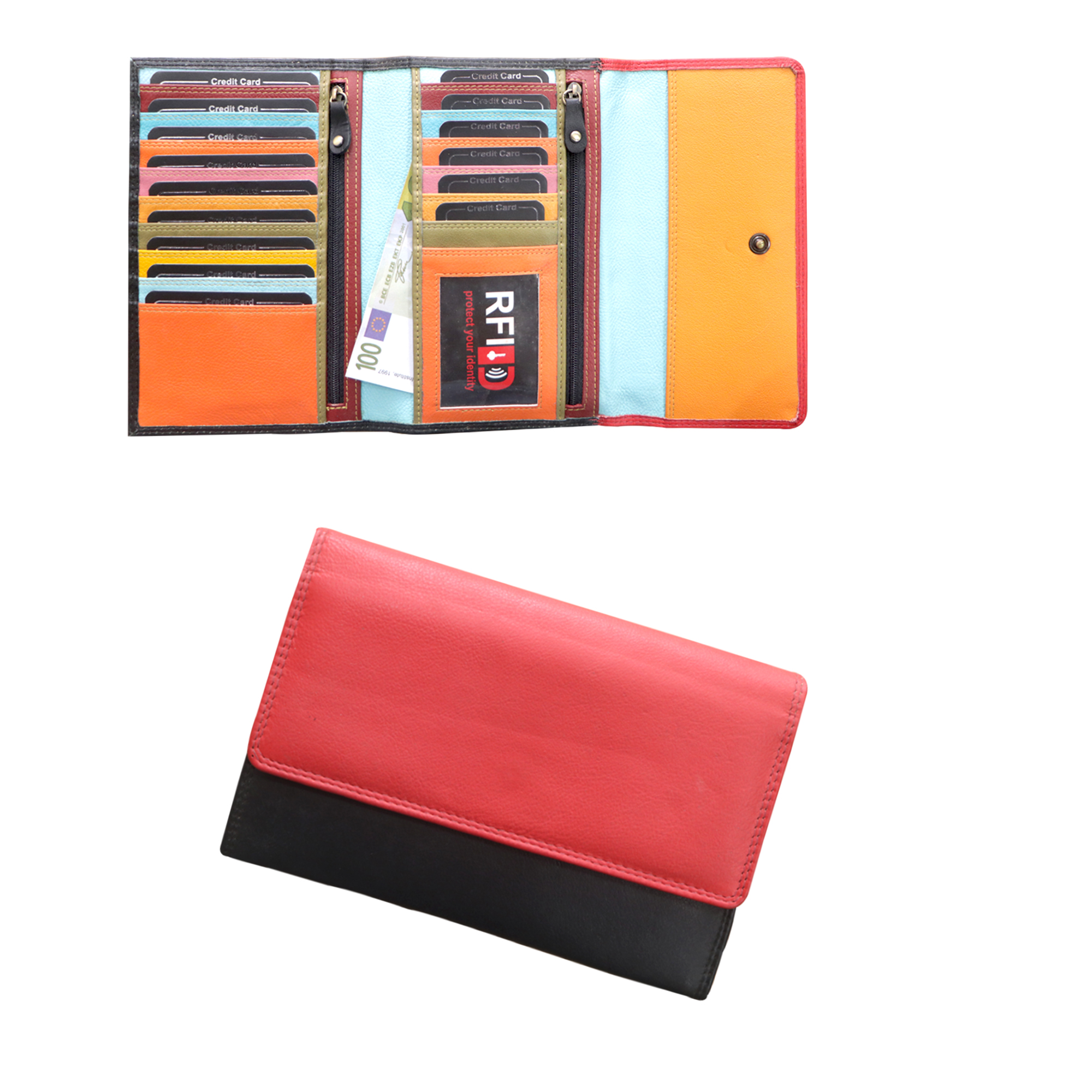 Multi-Red Zip-Around Continental Wallet